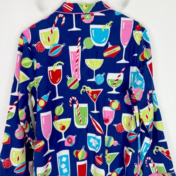 Nick & Nora Christmas Cocktails Flannel Sleep Shirt Size Medium M EUC - Picture 6 of 8